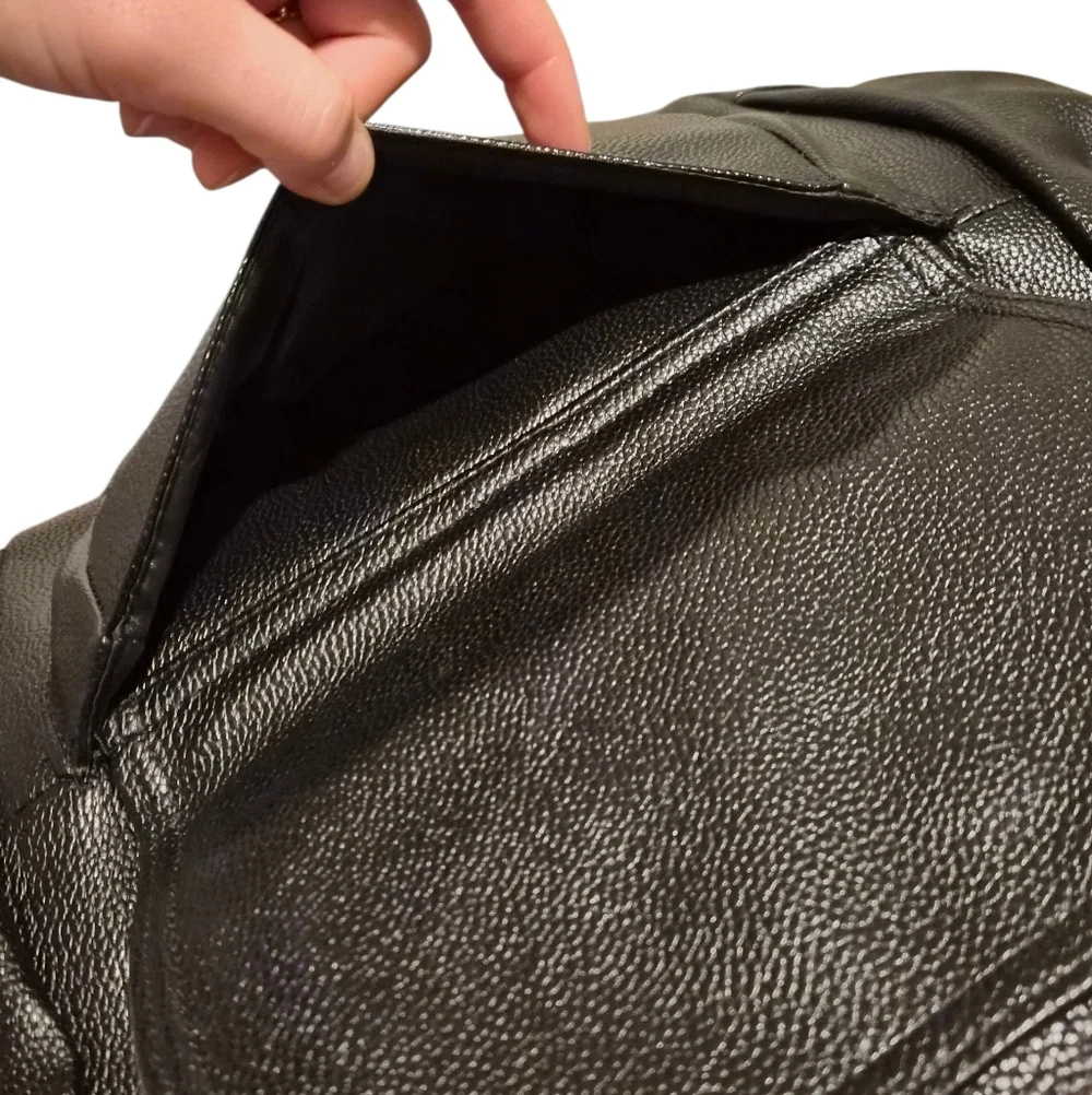 Bob Russo Black Faux Leather Backpack | Drawstring | Multi-Pocket